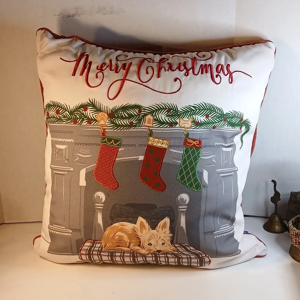 Humane Society Large Christmas Puppy And Stockings Pillow 17x17
